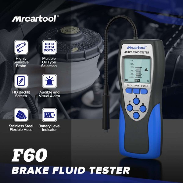 MR CARTOOL F60 Brake Fluid Tester with HD Blackit Screen