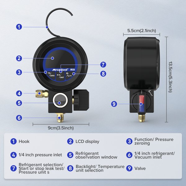 MRCARTOOL L201 24-REFRIGERANT MODEL DIGITAL MANIFOLD GAUGE