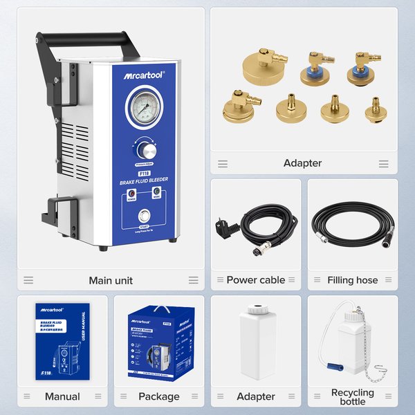 MR CARTOOL F118 Brake Fluid Exchanger Includes 7pcs adapters 2.5bar