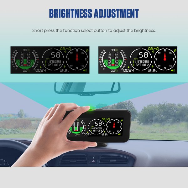 MRCARTOOL M60 GPS Inclinometer HUD with Compass for Off-Road SUV Vehicles Car Smart Slope Meter Gauge