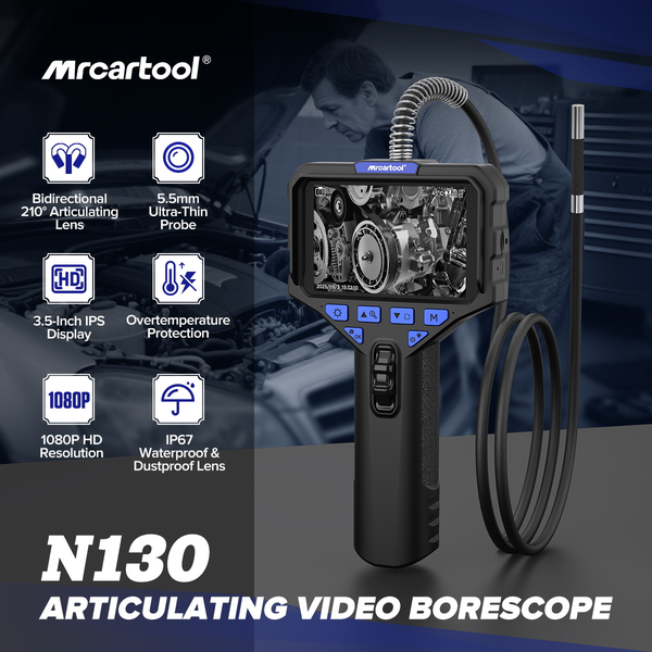MRCARTOOL N130 Flexible Scope Camera 5.5mm 1-Meter Cable 210°