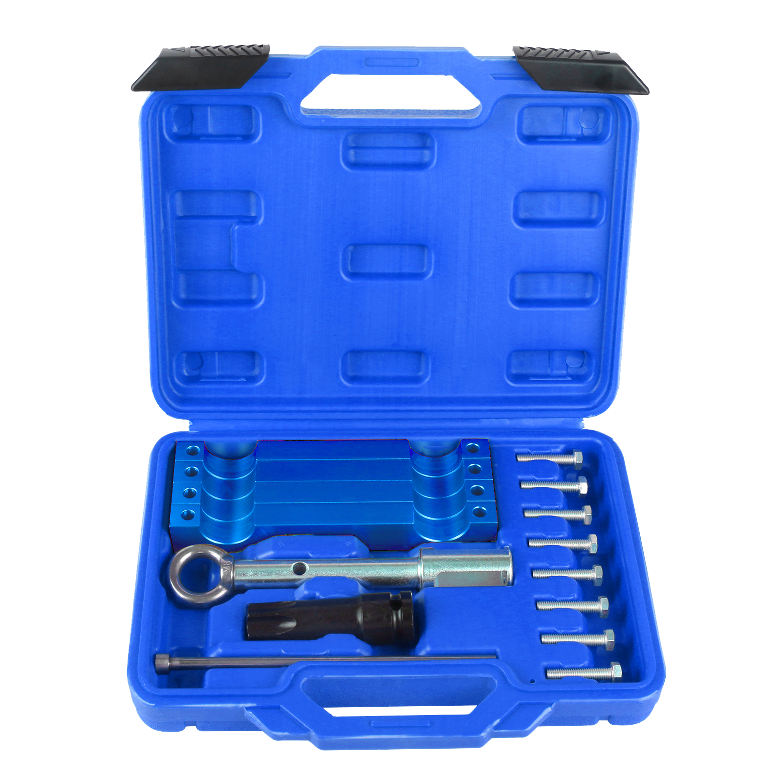 MRCARTOOL Mercedes-Benz camshaft locking and injector puller kit in an open blue carrying case