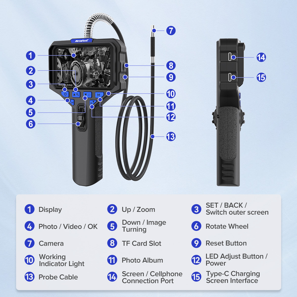 MRCARTOOL N130 Flexible Scope Camera 5.5mm 1-Meter Cable 210°