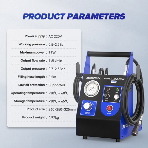 MRCARTOOL F109 Brake Fluid Flush Machine 3.5 Meters 2.5 Bar