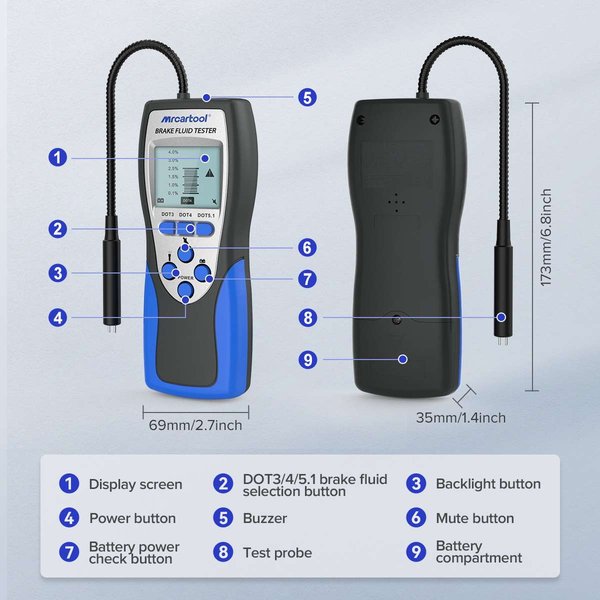 MR CARTOOL F60 Brake Fluid Tester with HD Blackit Screen