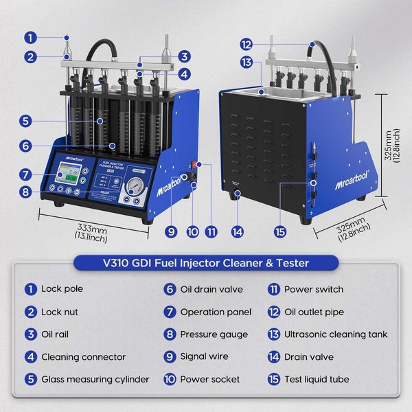 MRCARTOOL V310 Six-Tube Car Injector Tester Fuel Injector Supports GDI