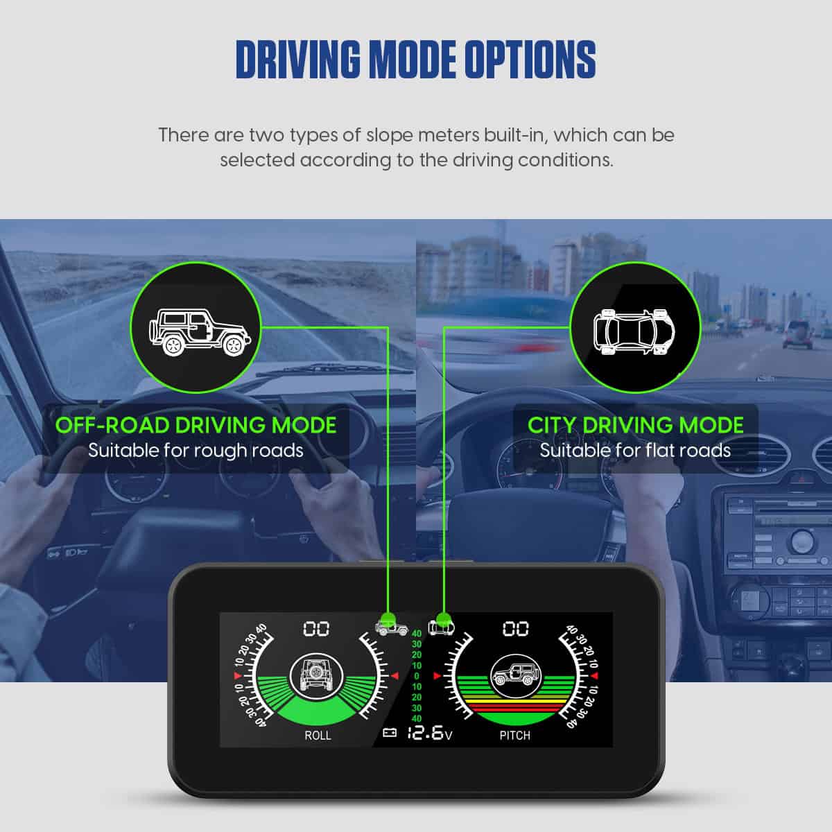 MRCARTOOL M50 display with off-road and city driving mode icons