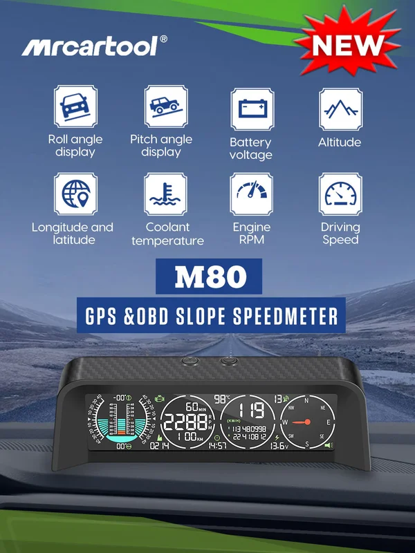 MRCARTOOL M80 Car GPS Head-up Display Slope Meter Automotive Digital Speedometer OBD2 HUD