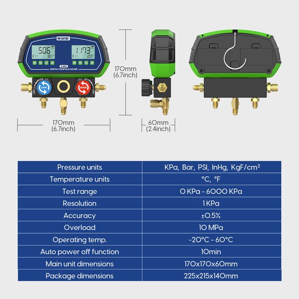 MRCARTOOL L302 Digital Refrigerant Gauge & HVAC gauges​