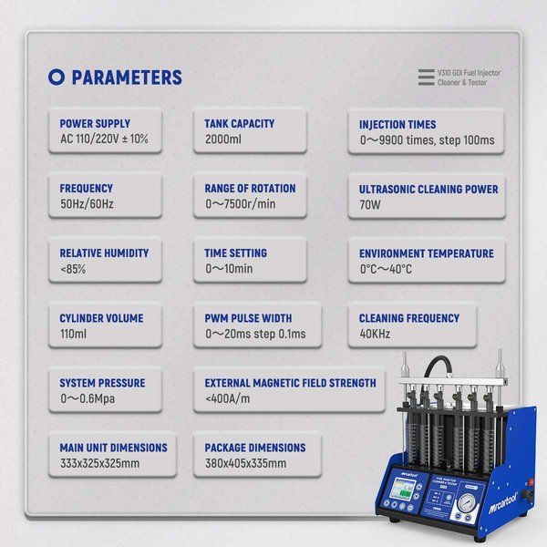 MRCARTOOL V310 Six-Tube Car Injector Tester Fuel Injector Supports GDI