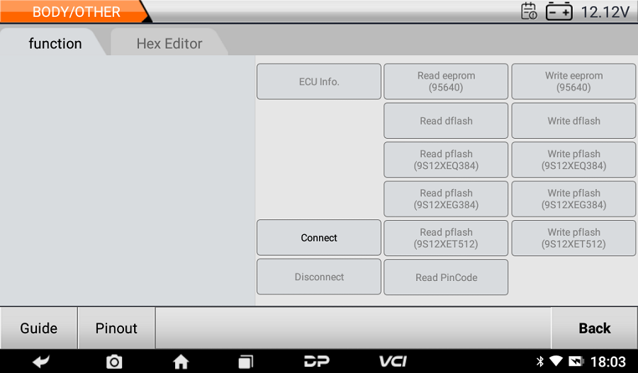 DC706 Body/Other function screen with EEPROM, D-flash and P-flash read and write buttons