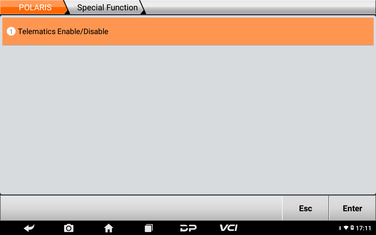 iScan Polaris special function screen for telematics enable or disable