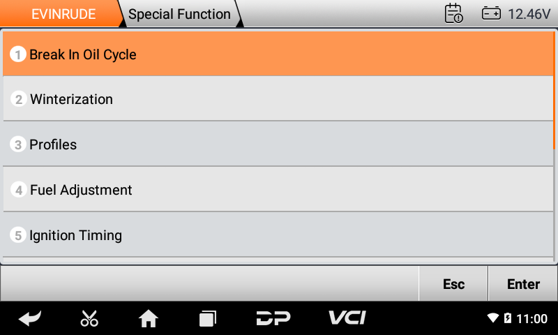 iScan Evinrude special function menu