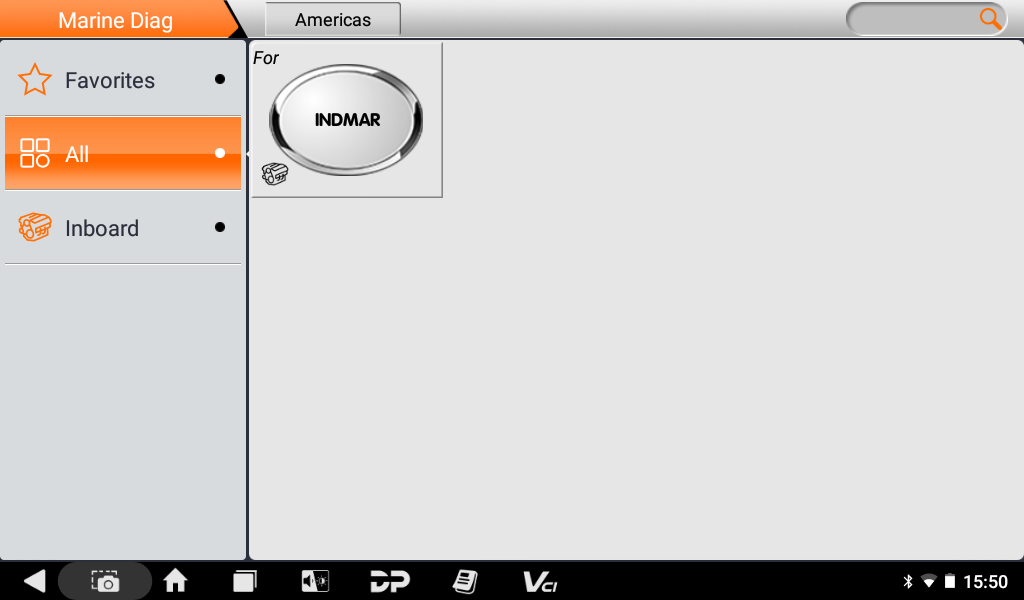 iScan PRO Marine Diag menu showing the Indmar inboard brand