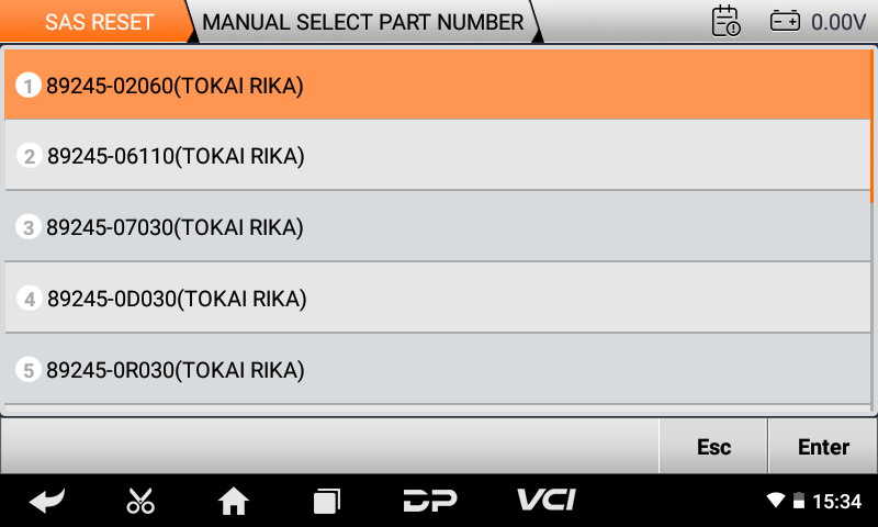 OBDSTAR P50 SAS reset part number selection for Tokai Rika sensors