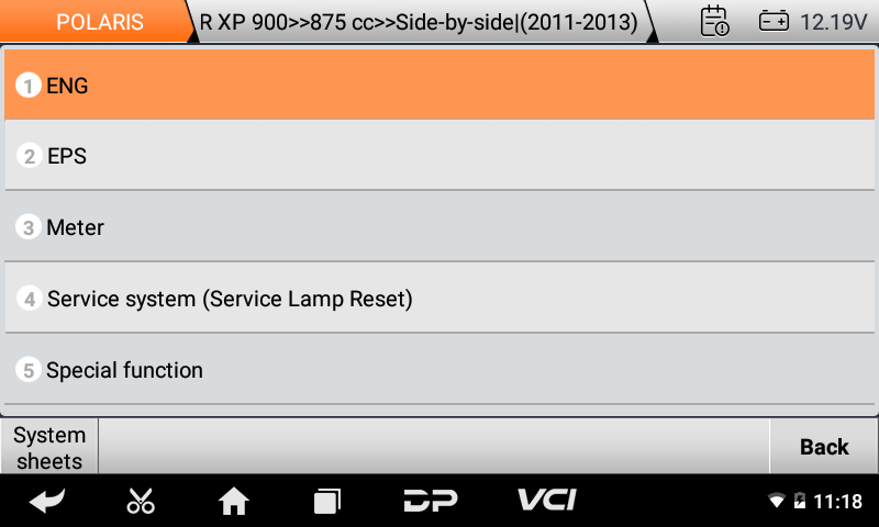 iScan Polaris system list for an XP 900 side-by-side