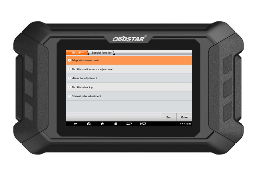 iScan Triumph tablet showing the Triumph special function menu