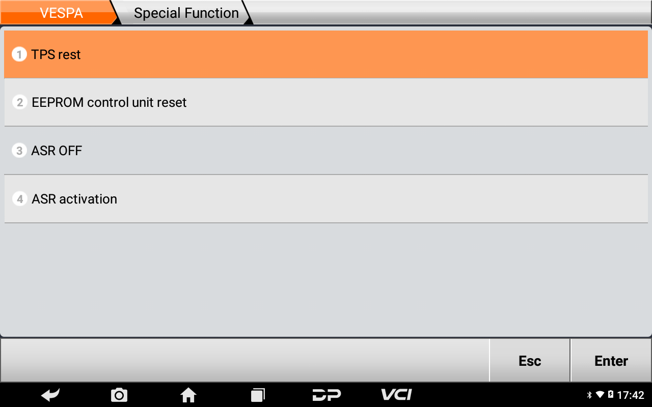 iScan Piaggio Group Vespa special function menu