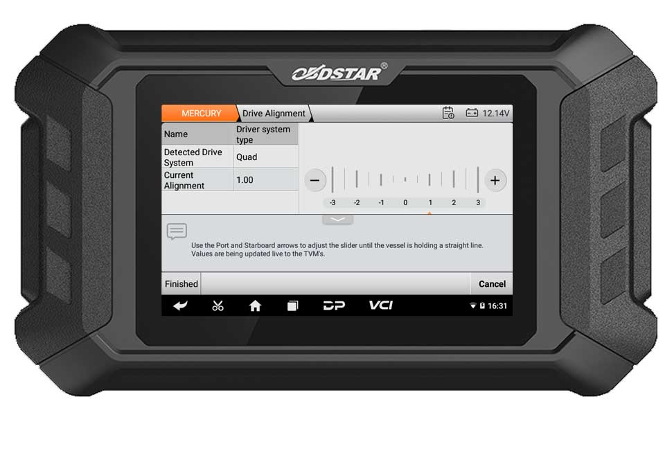 iScan Mercury drive alignment screen with adjustment slider