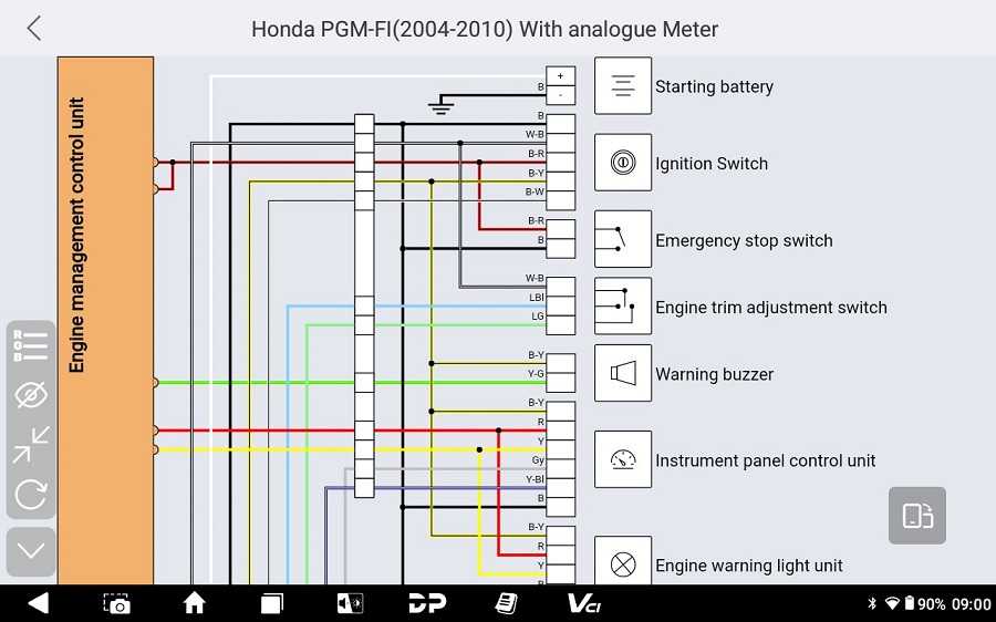 MarineMaster interactive wiring diagram for a Honda PGM-FI engine control unit