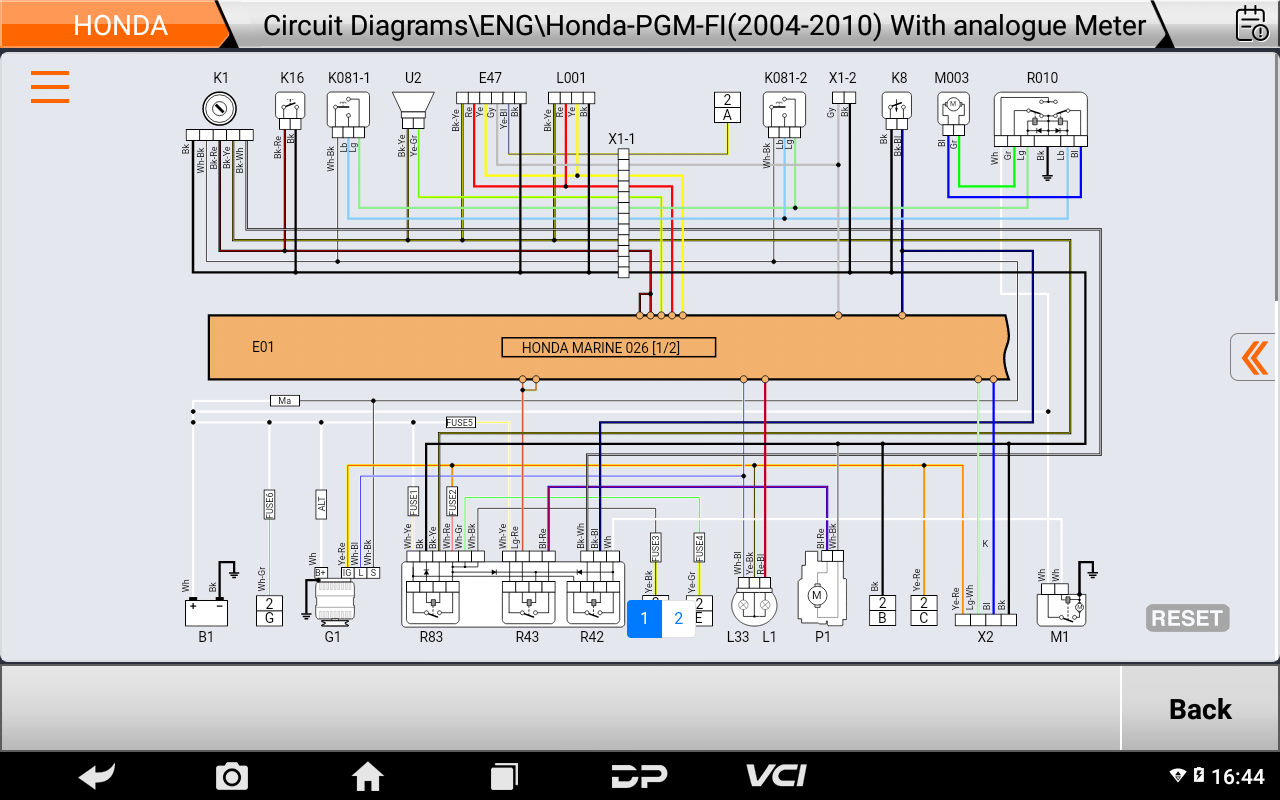 D800 interactive circuit diagram for a Honda marine engine