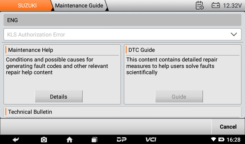 D700 maintenance guide screen with maintenance help, DTC guide and technical bulletin