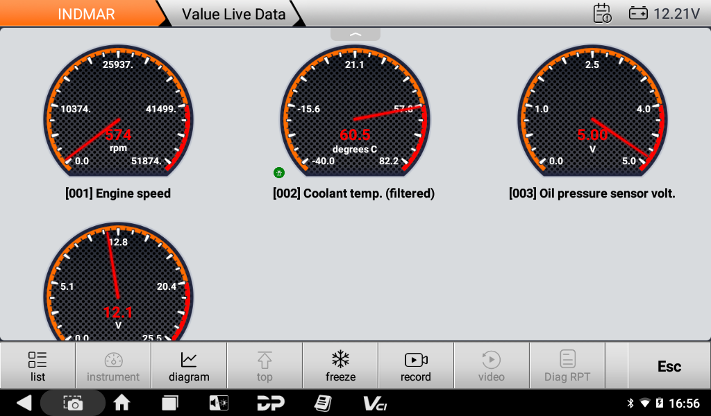 Indmar live data shown as round instrument gauges
