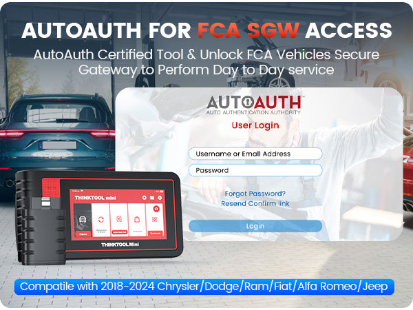 THINKTOOL MINI with the AutoAuth login screen for FCA secure gateway access