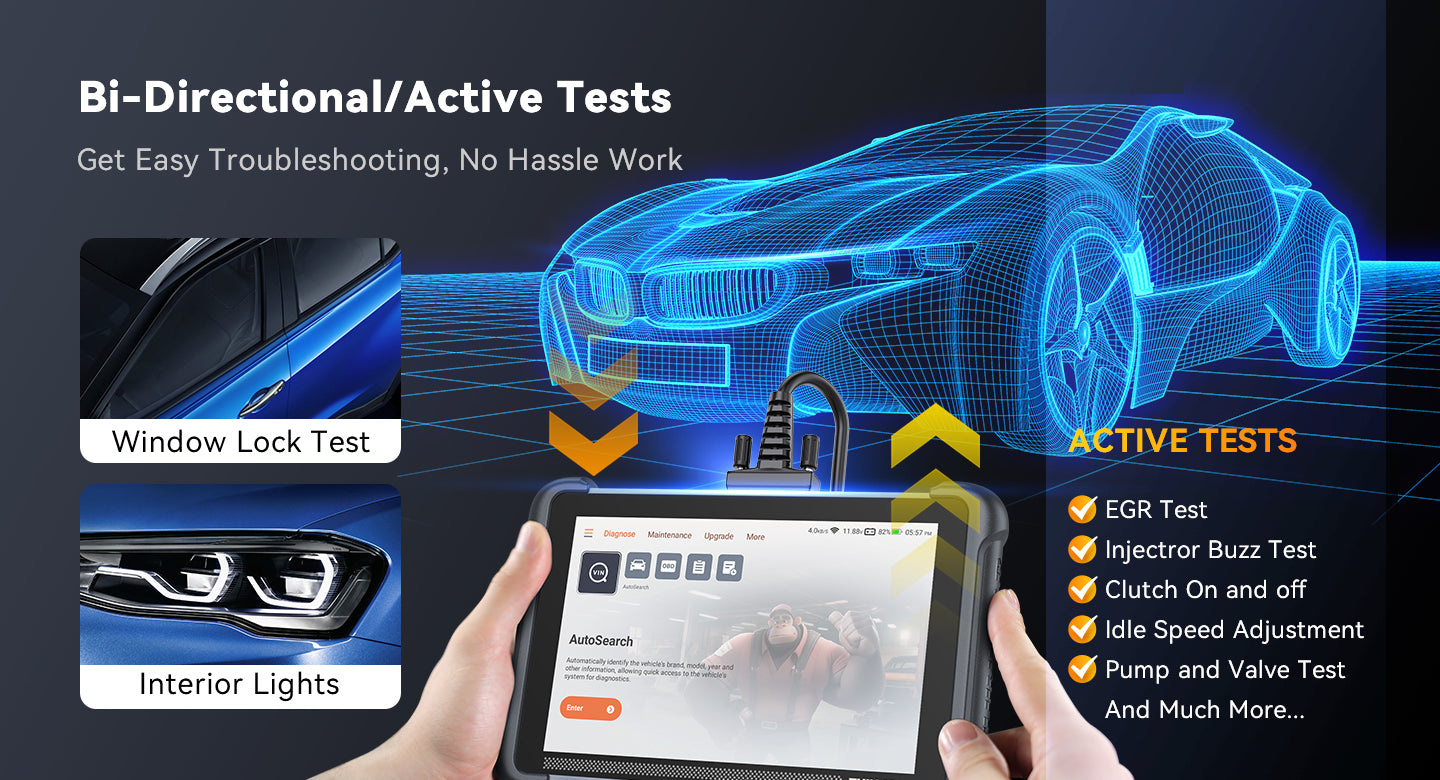 THINKCAR THINKSCAN 689 bi-directional active tests including window lock, interior lights, EGR and injector buzz tests