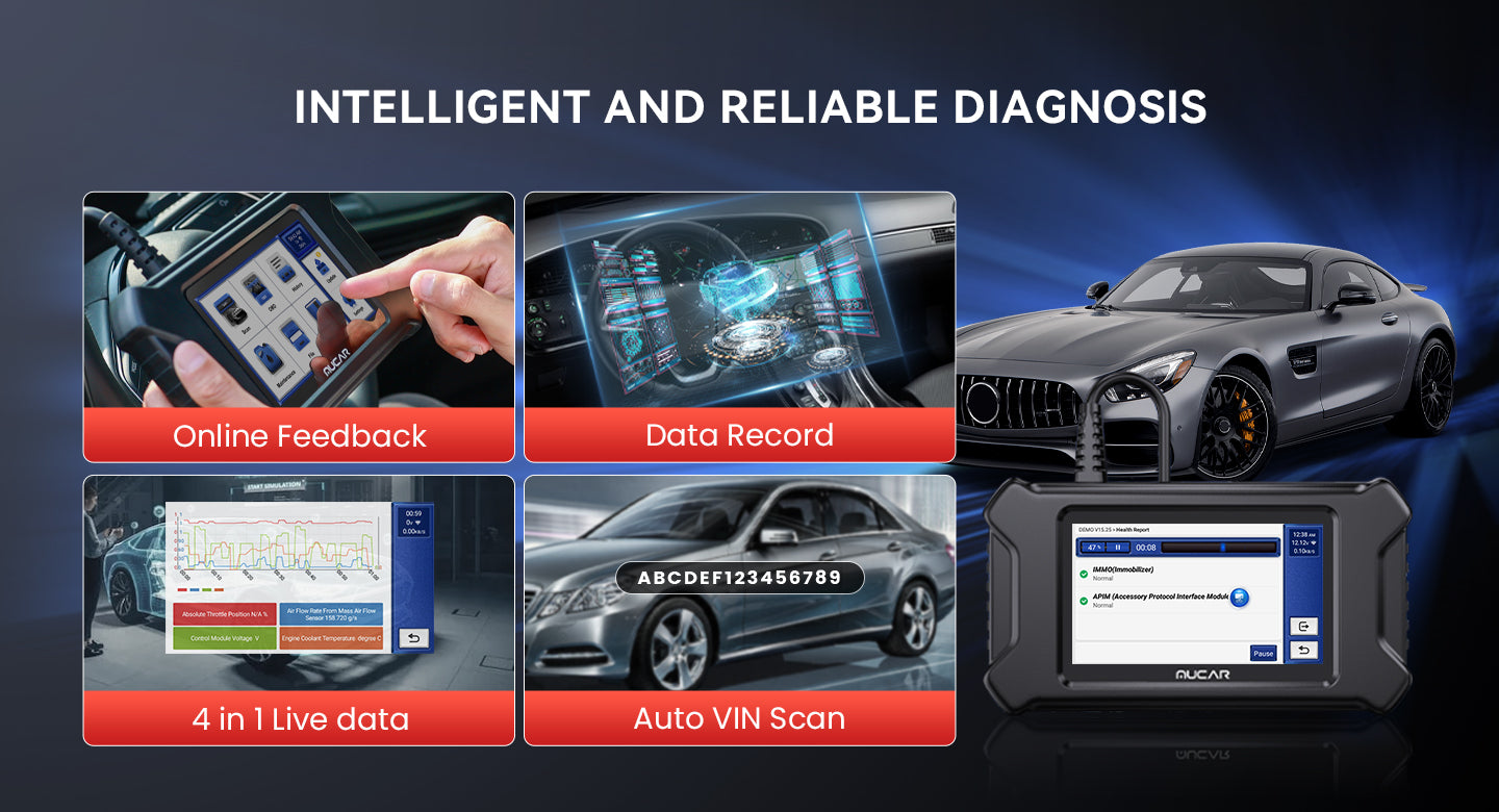 MUCAR CS90 data record, live data graph and Auto VIN scan