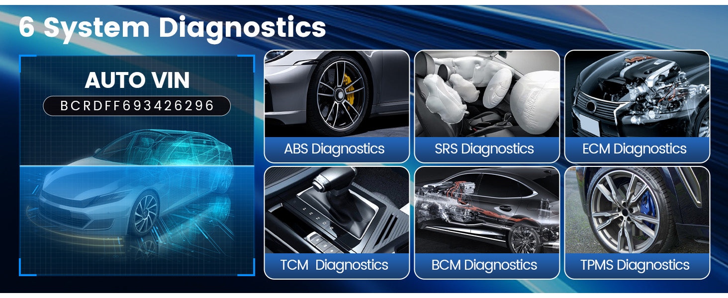 MUCAR CS6 six-system diagnostics: ABS, SRS, ECM, TCM, BCM and TPMS, with Auto VIN