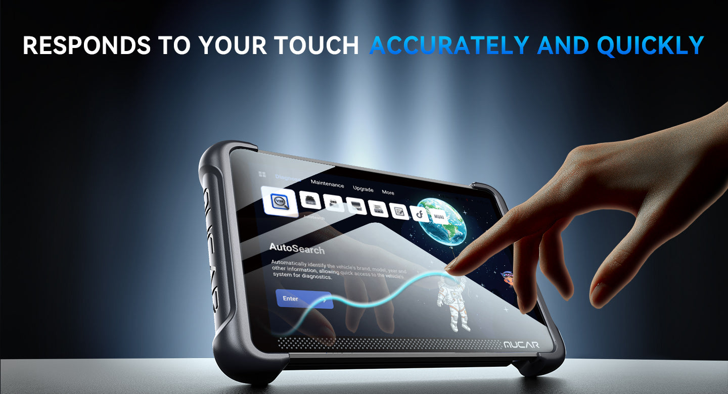 Finger operating a MUCAR scanner through the tempered-glass protector