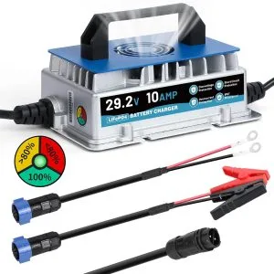 CMTOOL 24V 10A LiFePO4 Smart Battery Charger with IP67 Housing & 0V Wake-Up