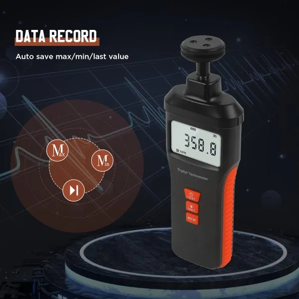 CMTOOL RPM Meter Digital Tachometer, 9.0-99999 RPM Gauge Kit, Handheld Contact and Non Contact Tachometer, High Precision