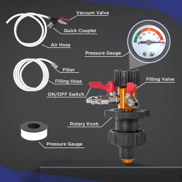 MR CARTOOL Coolant Vacuum Refill Tool Kit with Pressure Gauge, 5 Adapters & Air Connectors for Radiator and Heater Core