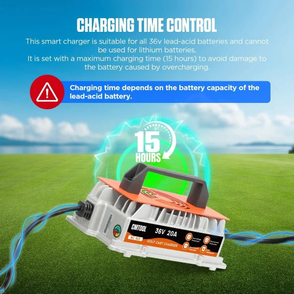 CMTOOL 36V 25A EZGO Golf Cart Charger, Smart Automatic Lead-Acid Battery Charger, IP67 Waterproof, Fast Charge with Trickle Mode, 16FT Cable