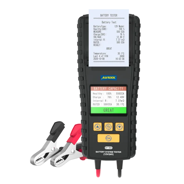AUTOOL BT860 Battery Tester with Temperature Monitoring and Printing Capabilities