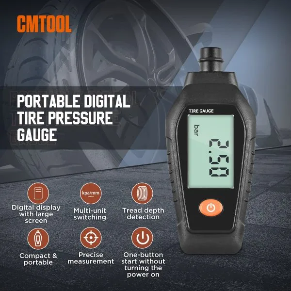 Digital Tyre Pressure Gauge 7.5~99PSI Tyre Depth Gauge Thread Checker 0~15mm
