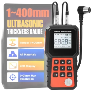 AUTOBOSS Ultrasonic Thickness Gauge with 2.4-Inch LCD – 1-400 mm