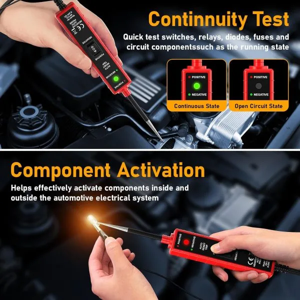Power Circuit Probe Tester, 6-24V DC Automotive Test Light 12 Volt with 13 ft Leads Circuit Tester Breake Finder for Continuity Testing for Car SUV Truck