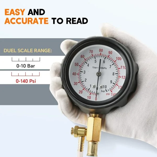0-140PSI Fuel Pressure Gauge Kit | Fuel Injection Pump Pressure Tester Gauge Kit, TU-114 Oil Pressure Tester Tool for Motorcycles Cars Trucks