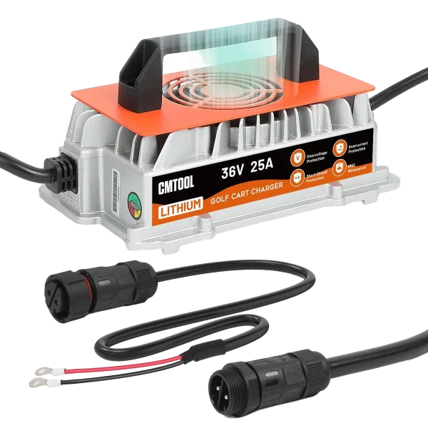 CMTOOL 36V 25A Lithium Battery Charger, IP67 Waterproof, 43.8V Output AC-DC | For 38.4V LiFePO4 Battery, 1250W Fast Charging, 6 Protection, LED Indicator, 16Ft Cable for 36V Golf Cart, Forklift, Boat