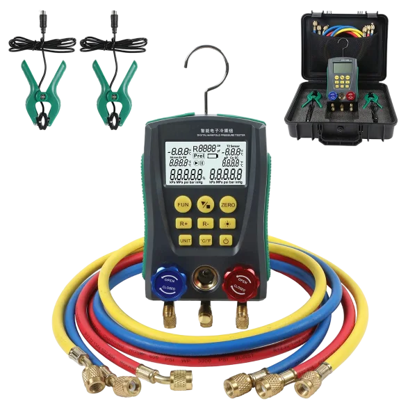 CMTOOL Digital HVAC Gauges Set, 89 Refrigerants, 3 Hoses, 2 Temp Clamps | Digital Manifold Gauges Set HVAC Tools with Pressure and Temp Test for R134A 1234YF R22 R12 R404A R410A, etc