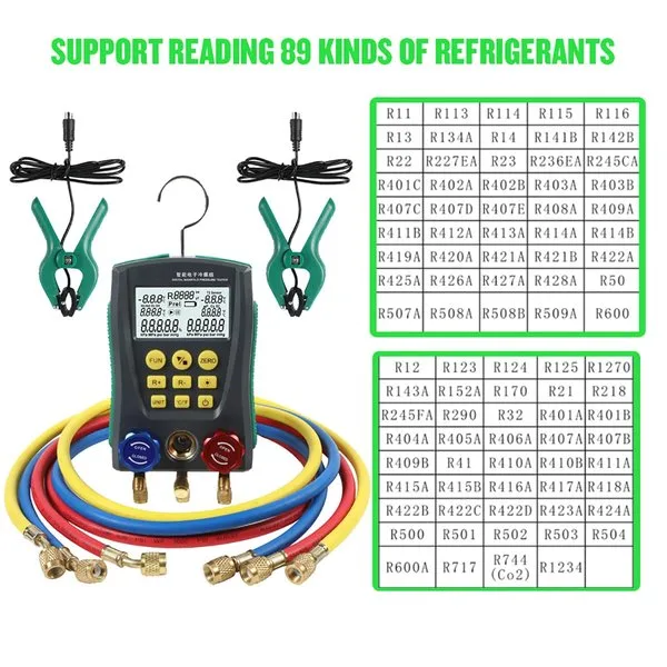 CMTOOL Digital HVAC Gauges Set, 89 Refrigerants, 3 Hoses, 2 Temp Clamps | Digital Manifold Gauges Set HVAC Tools with Pressure and Temp Test for R134A 1234YF R22 R12 R404A R410A, etc