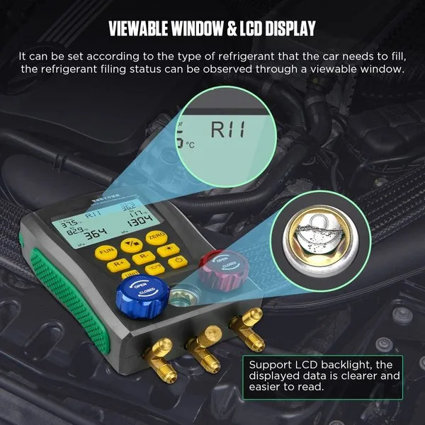 CMTOOL Digital HVAC Gauges Set, 89 Refrigerants, 3 Hoses, 2 Temp Clamps | Digital Manifold Gauges Set HVAC Tools with Pressure and Temp Test for R134A 1234YF R22 R12 R404A R410A, etc