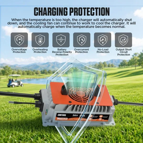 CMTOOL 36V 25A Lithium Battery Charger, IP67 Waterproof, 43.8V Output AC-DC | For 38.4V LiFePO4 Battery, 1250W Fast Charging, 6 Protection, LED Indicator, 16Ft Cable for 36V Golf Cart, Forklift, Boat