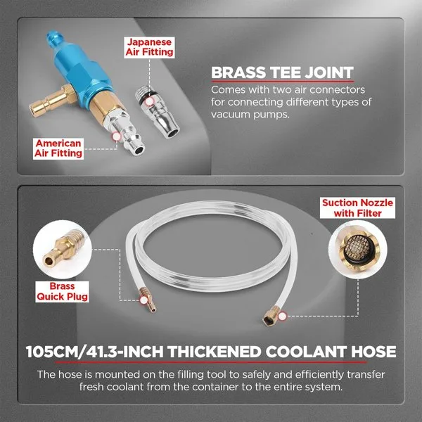 CMTOOL Coolant Vacuum Refill Kit, Universal Vacuum Coolant Fill Kit, Car Cooling System Filler Tool Set with 41.3 Inch Fill Hose, Pressure Gauge, 2 Quick Connect Adapters
