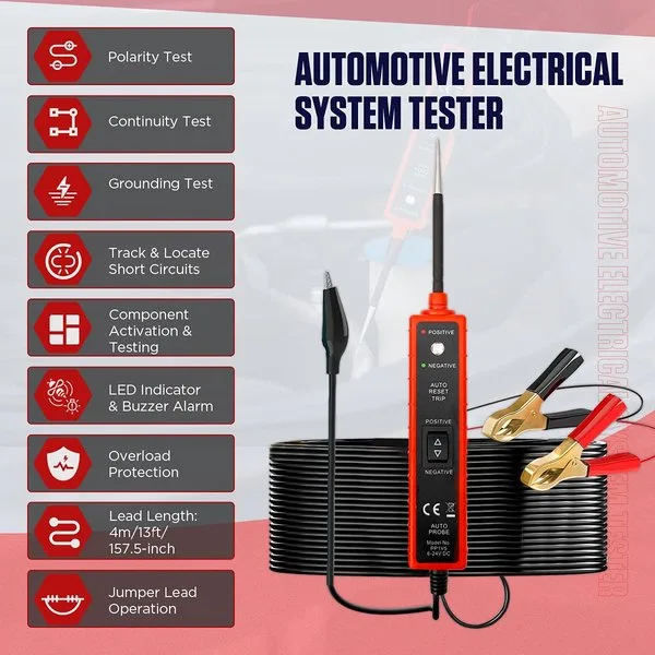 CMTOOL Power Circuit Probe Tester 6V-24V DC Test Light, Automotive Circuit Tester Car Short Finder, Component Activation, Polarity Identify, Overload Protection