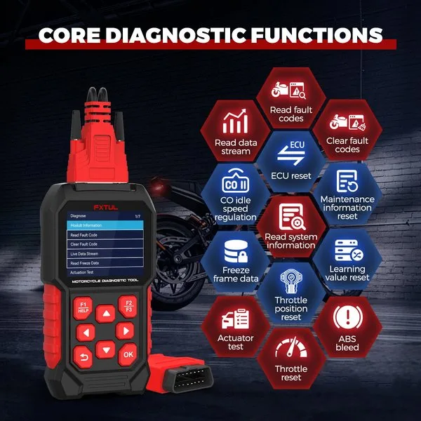 FXTUL M4 Motorcycle Diagnostic Tool OBD2 Code Reader Scan Tool For Kawasakis Yamaha Honda Vespa Suzuki PIAGGIO KTM APRILIA TRIUMPH Royal Enfield