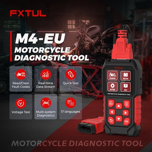 FXTUL M4 Motorcycle Diagnostic Tool OBD2 Code Reader Scan Tool For Kawasakis Yamaha Honda Vespa Suzuki PIAGGIO KTM APRILIA TRIUMPH Royal Enfield